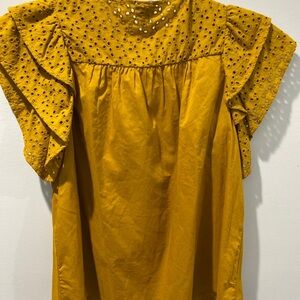 Yellow Eyelet Ruffle Sleeve Top